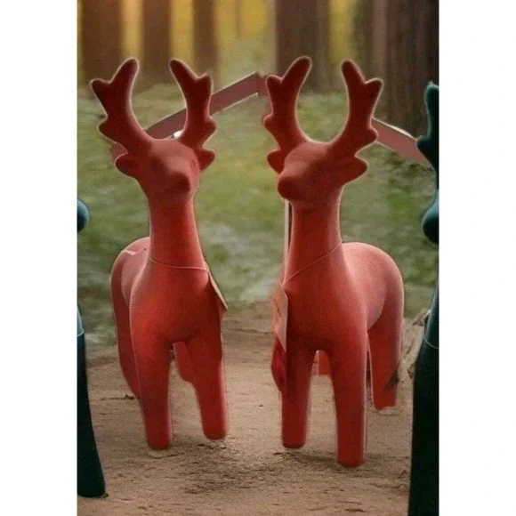 Deer Figurines in Coral Orange Joyward Flocked 9.6" Soft Feel, Set of 2 - NEW - Picture 7 of 7